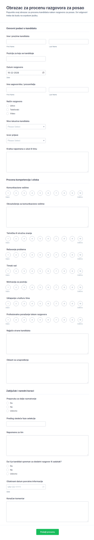 Procena Intervjua Za Posao Anketa
