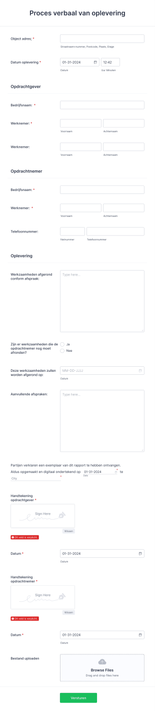 Proces Verbaal Van Oplevering (Aannemer)