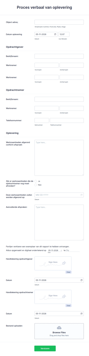 Proces Verbaal Van Oplevering (Aannemer)