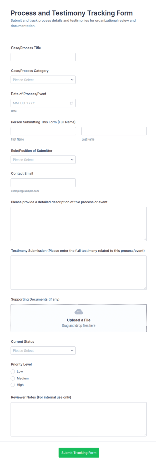 Process And Testimony Tracking Form Template