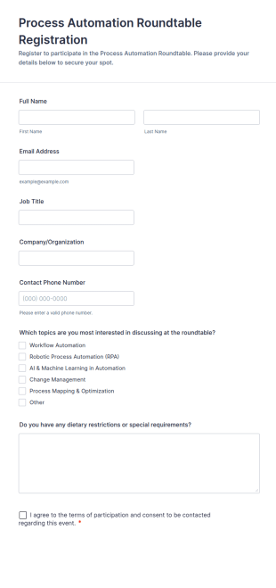 Process Automation Roundtable Registration Form Template