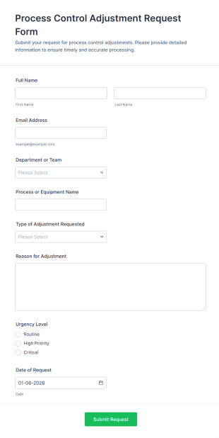 Process Control Adjustment Request Form Template
