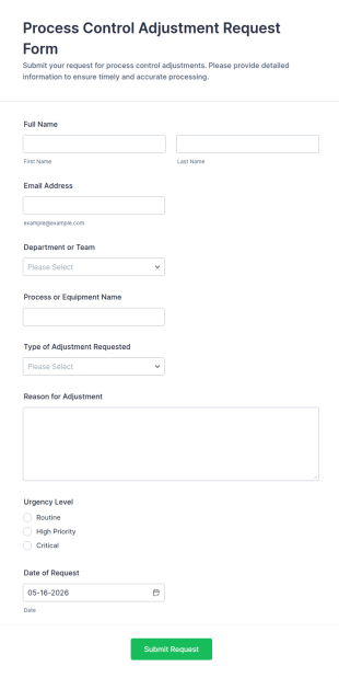 Process Control Adjustment Request Form Template