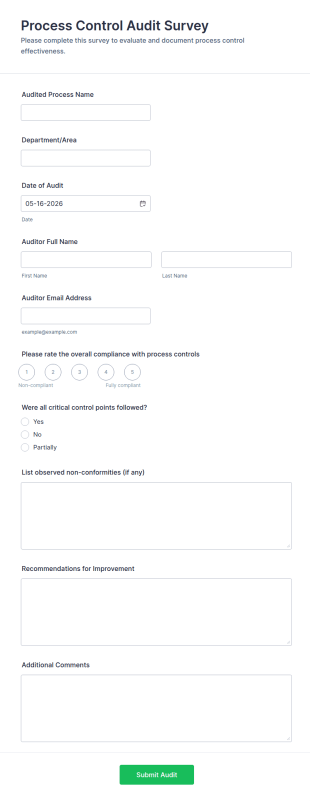 Process Control Audit Survey Form Template