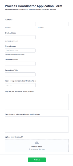 Process Coordinator Application Form Template