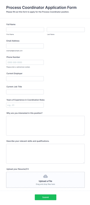 Process Coordinator Application Form Form Template