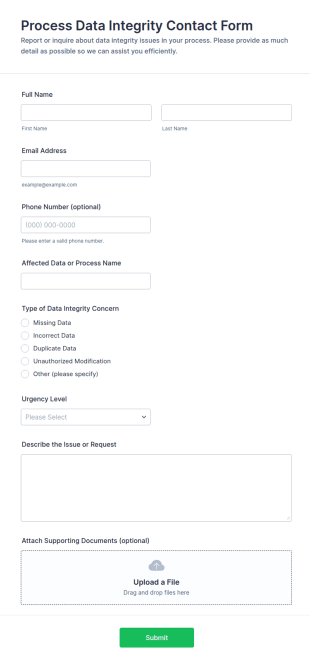 Process Data Integrity Contact Form Template