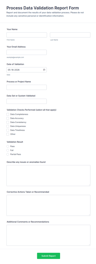 Process Data Validation Report Form Template