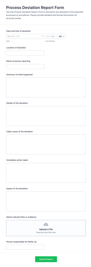 Process Deviation Report Form Template