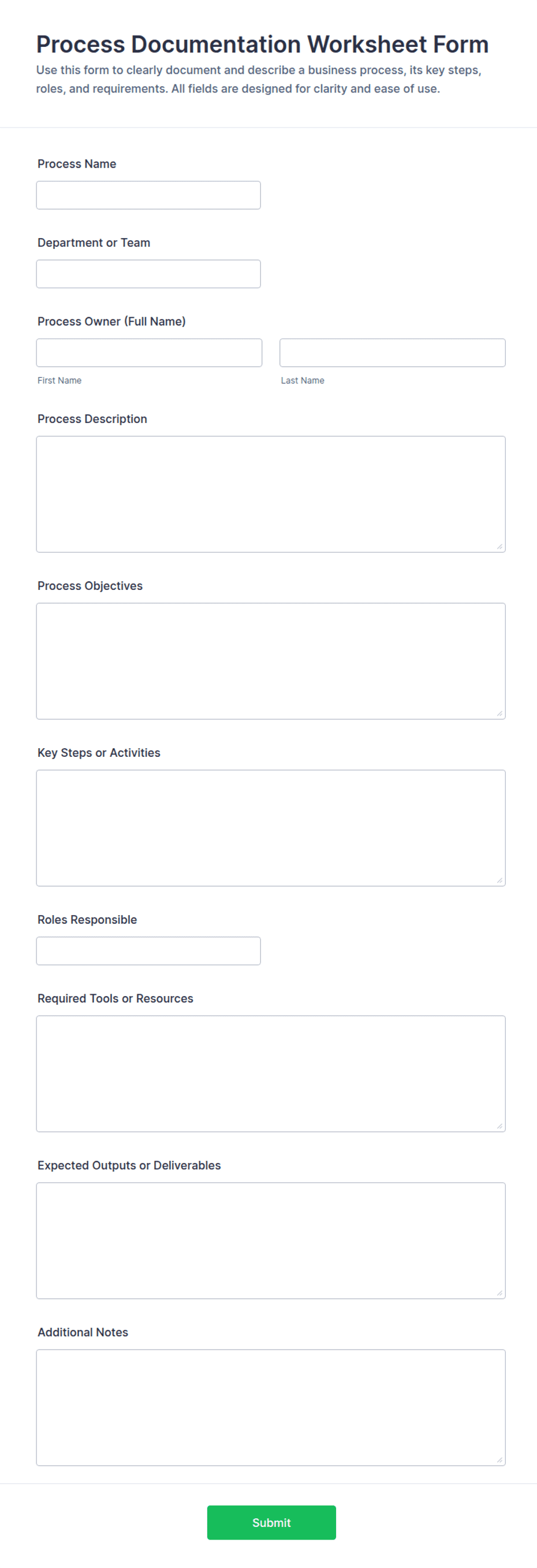 Process Documentation Worksheet Form Template | Jotform