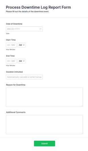 Process Downtime Log Report Form Template