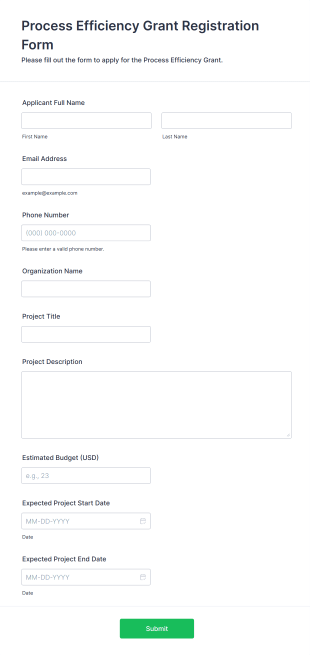 Process Efficiency Grant Registration Form Form Template