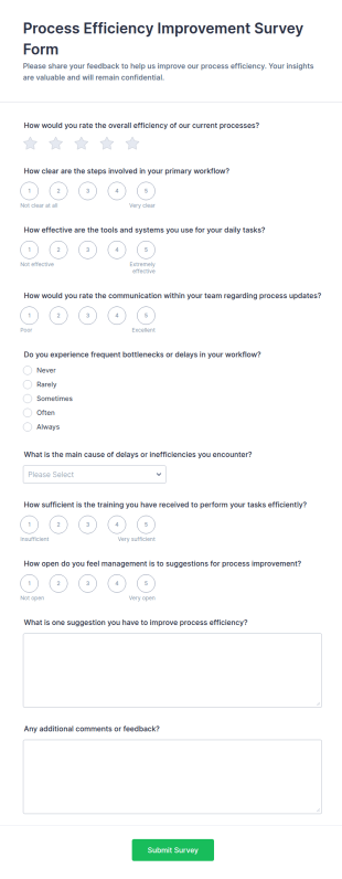 Process Efficiency Improvement Survey Form Template