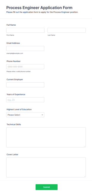 Process Engineer Application Form Form Template
