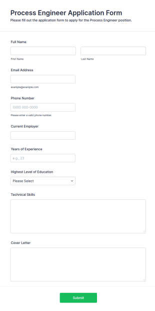 Process Engineer Application Form Template