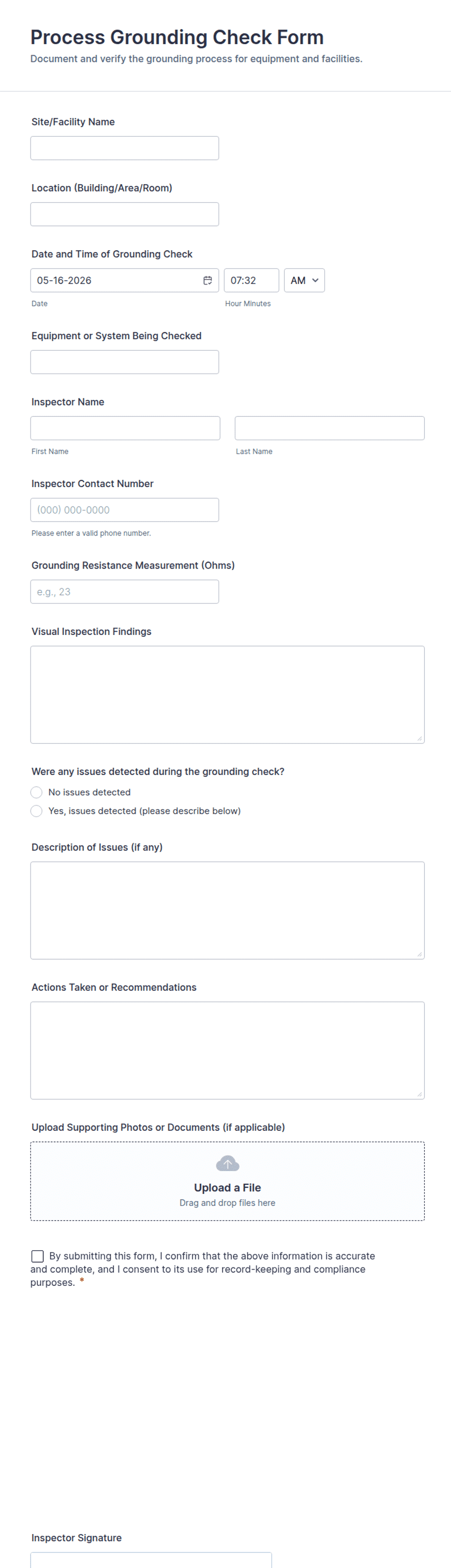 Grounding Array Testing Form Process Grounding Check Form Template | Jotform