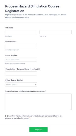 Process Hazard Simulation Course Registration Form Template