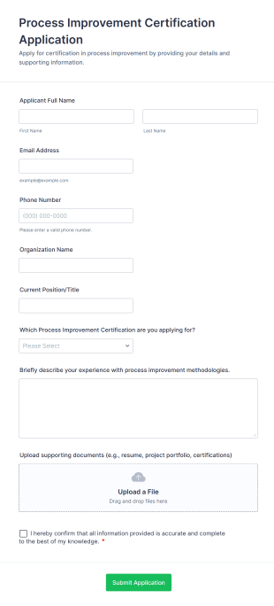 Process Improvement Certification Application Form Template