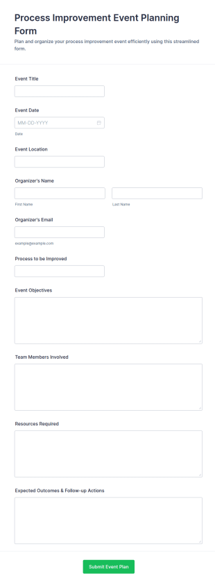 Process Improvement Event Planning Form Template