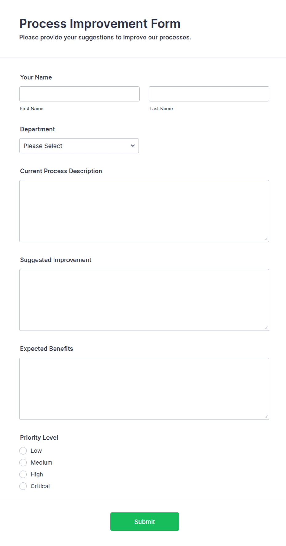 Process Improvement Form Template | Jotform