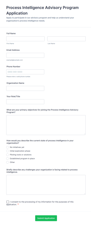 Process Intelligence Advisory Program Application Form Template