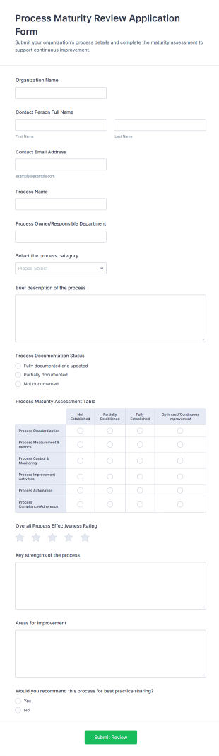 Process Maturity Review Application Form Template