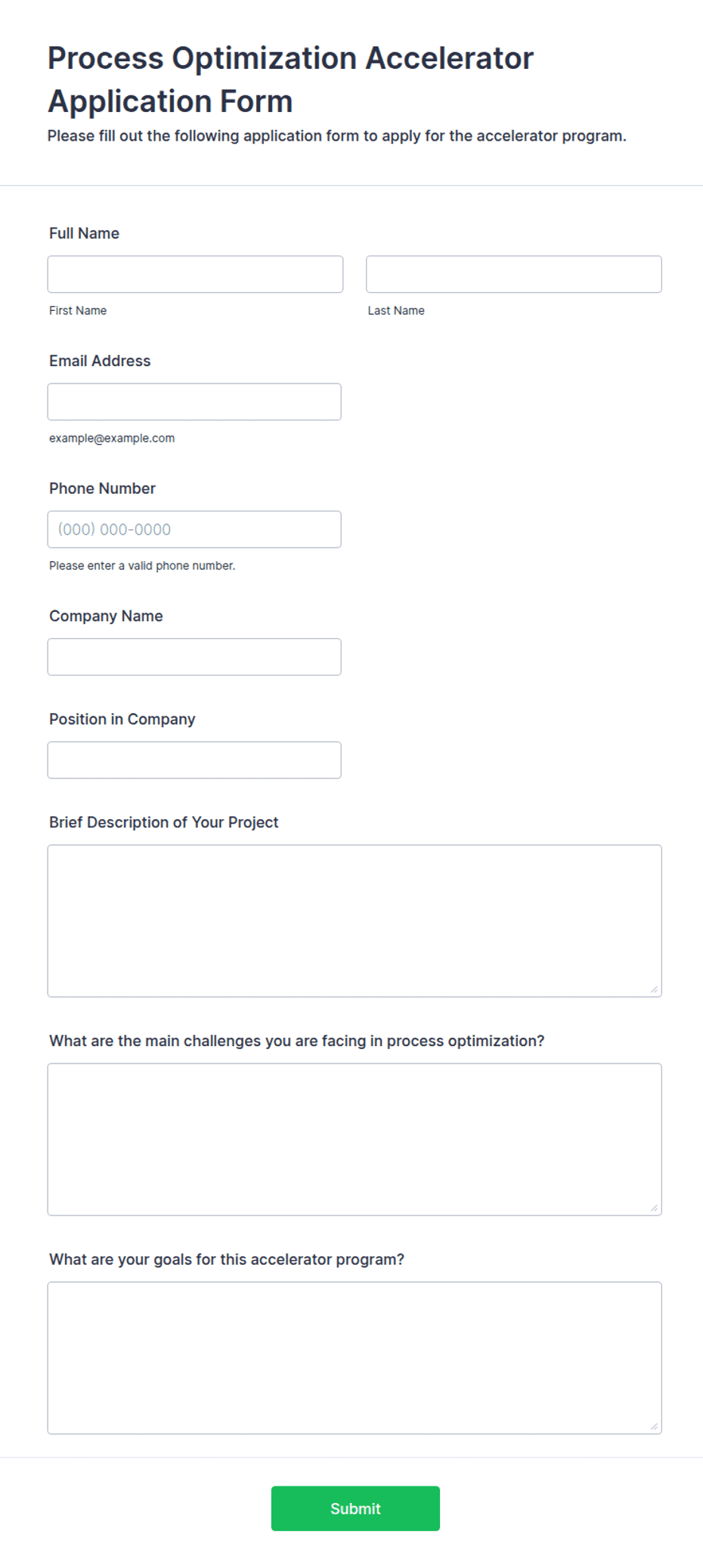 Process Optimization Accelerator Application Form Template | Jotform