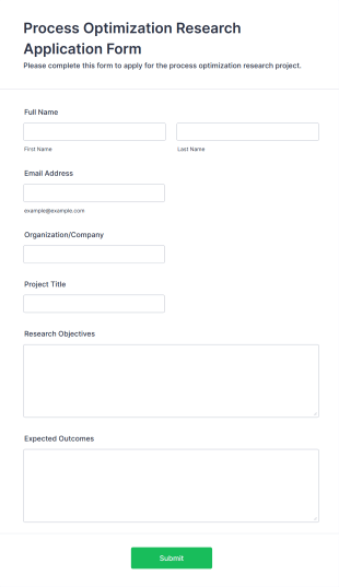 Process Optimization Research Application Form Form Template