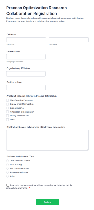 Process Optimization Research Collaboration Registration Form Template