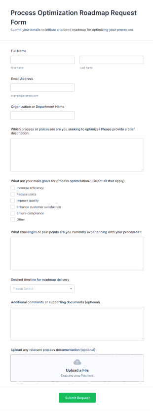 Process Optimization Roadmap Request Form Template