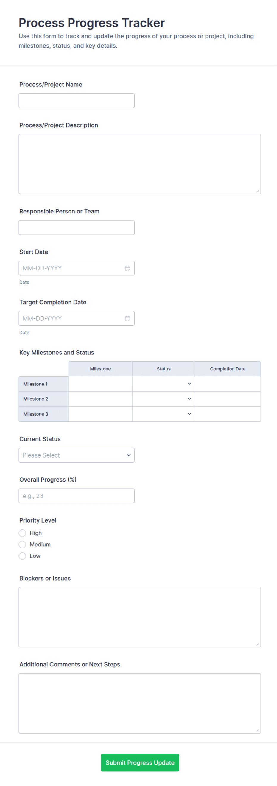 Process Progress Tracker Form Template | Jotform