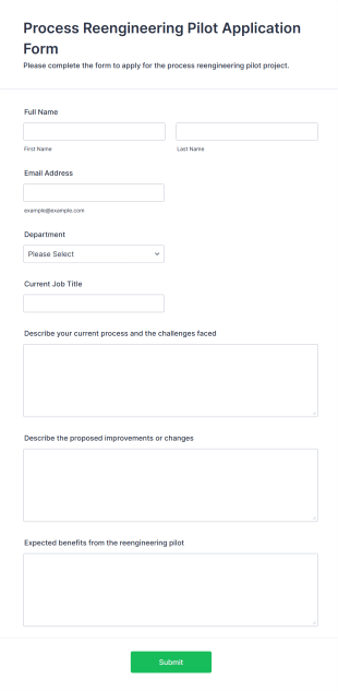Process Reengineering Pilot Application Form Form Template