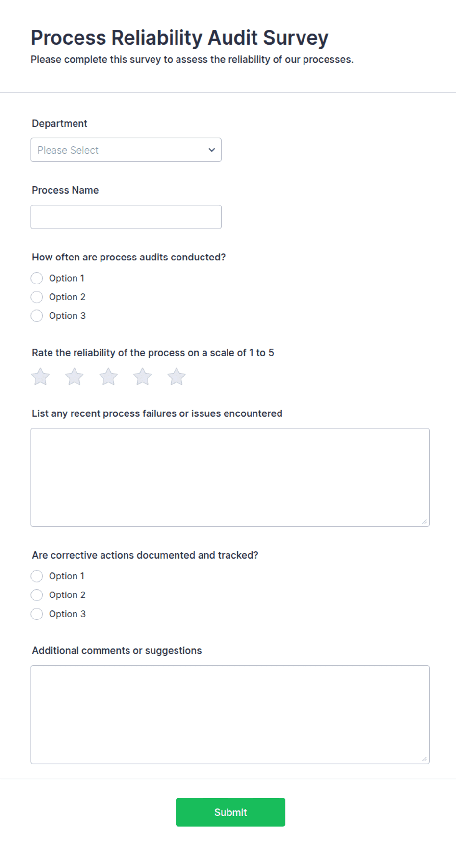Process Reliability Audit Survey Form Template | Jotform