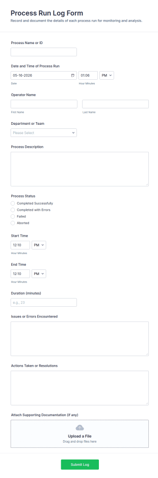 Process Run Log Form Template