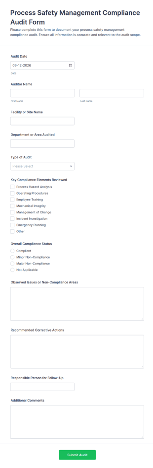 Process Safety Management Compliance Audit Form Template