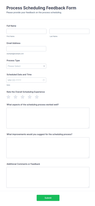 Process Scheduling Feedback Form Template