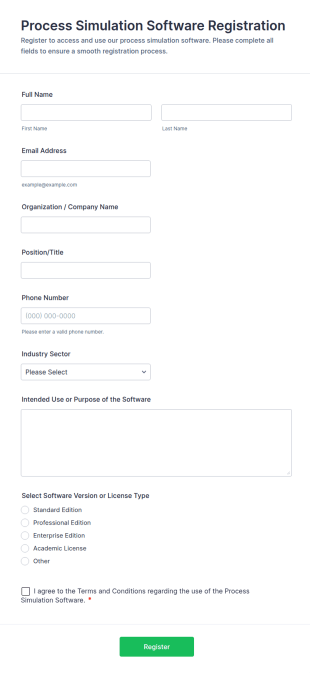 Process Simulation Software Registration Form Template