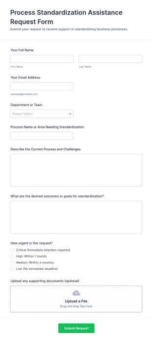 Process Standardization Assistance Request Form Template