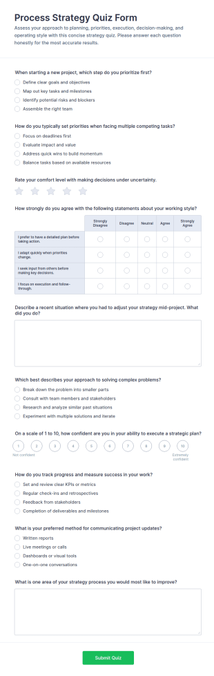 Process Strategy Quiz Form Template