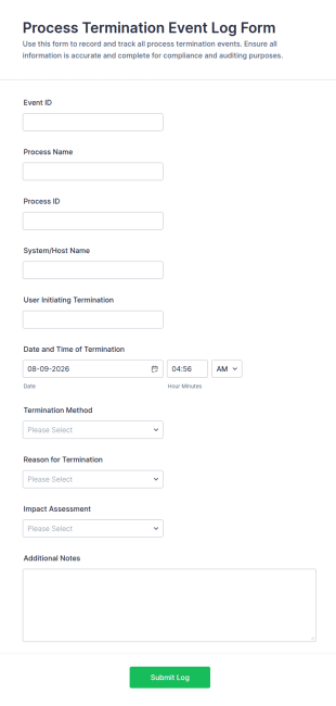 Process Termination Event Log Form Template