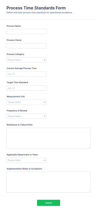 Process Time Standards Form Template