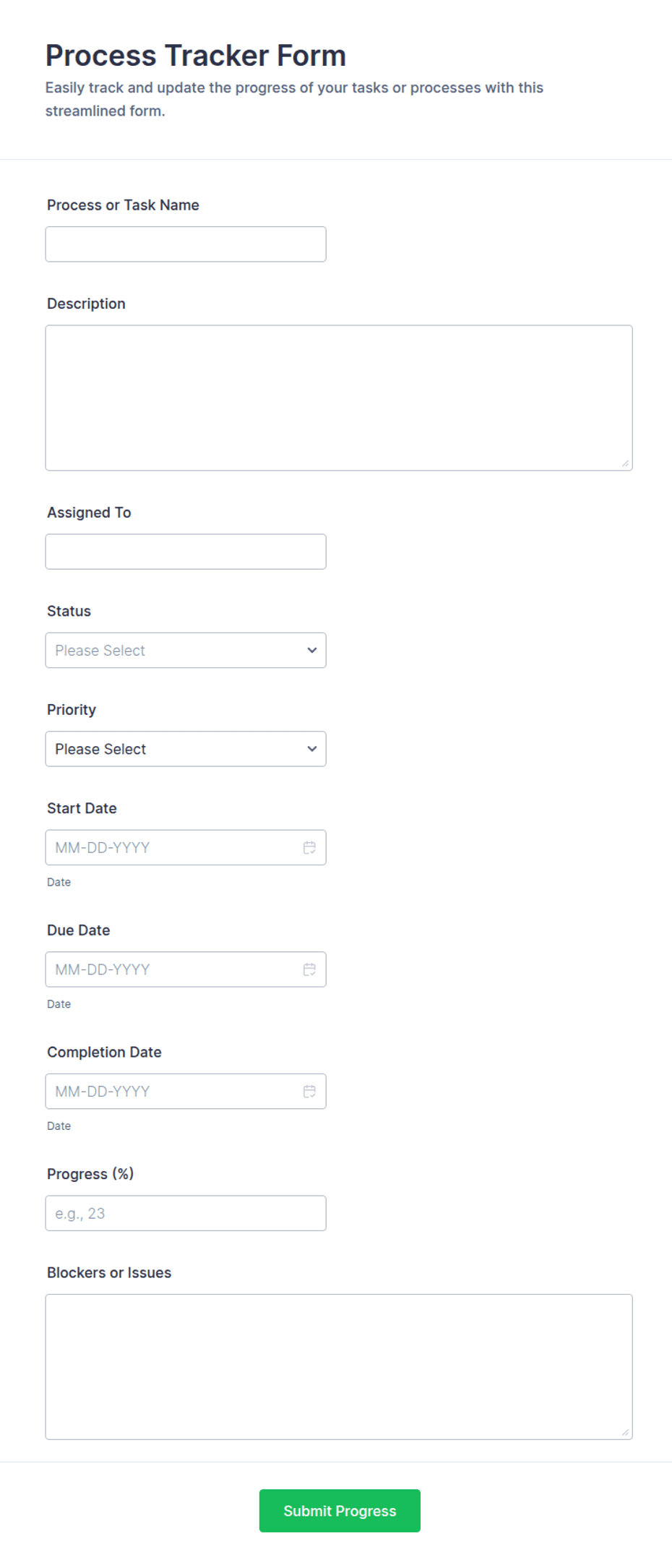 Process Tracker Form Template | Jotform