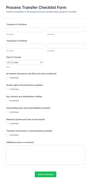 Process Transfer Checklist Form Template