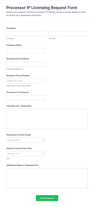 Processor IP Licensing Request Form Template