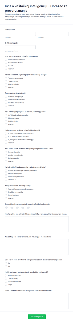 Procjena Znanja O Umjetnoj Inteligenciji Quiz