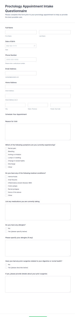 Proctology Appointment Intake Questionnaire Form Template
