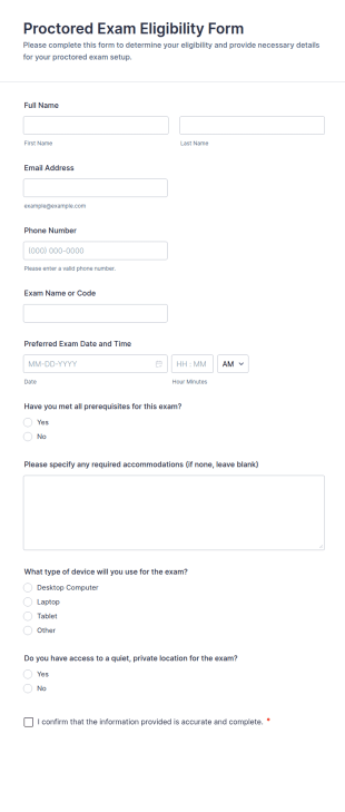 Proctored Exam Eligibility Form Template