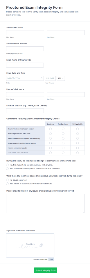 Proctored Exam Integrity Form Template