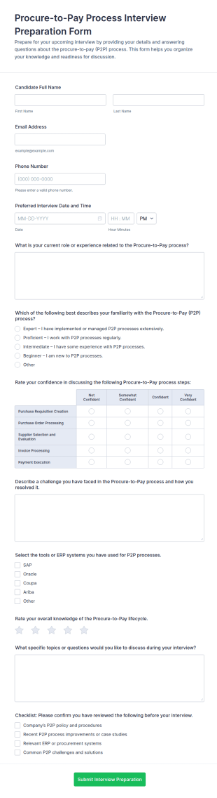 Procure To Pay Process Interview Preparation Form Template