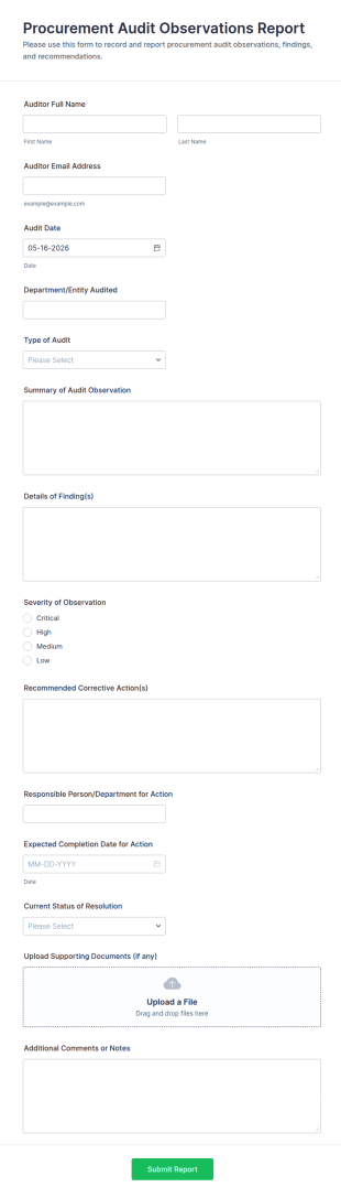 Procurement Audit Observations Report Form Template